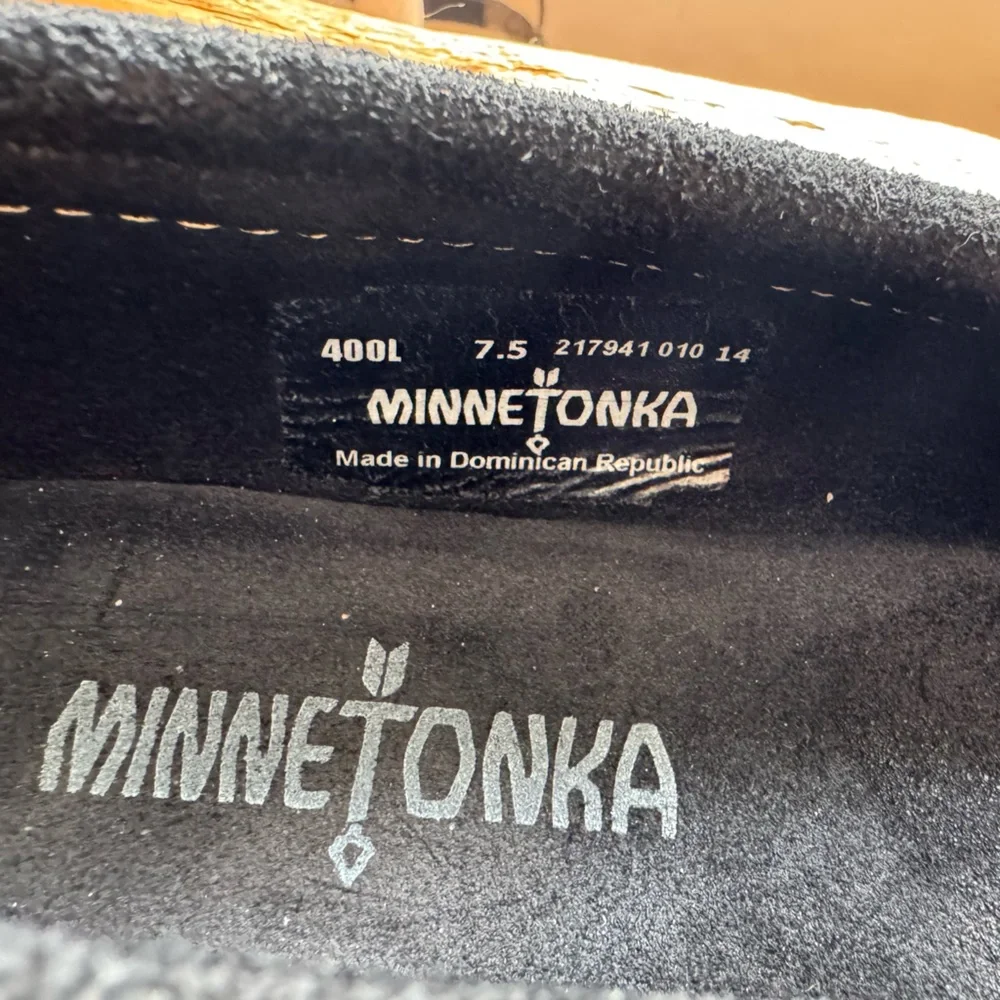 Minnetonka Black Fringe Moccasins - Picture 3 of 10